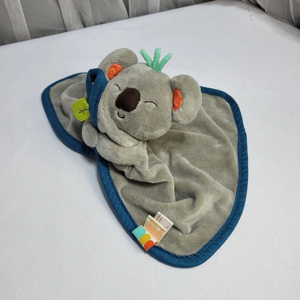 Koala Stuffed Plush Lovey Blankie Grey Aqua Blue Cuddly Bear Blanket